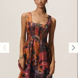 **Beautiful** Anthropologie Satin Midi Dress in Rust and Purple Floral